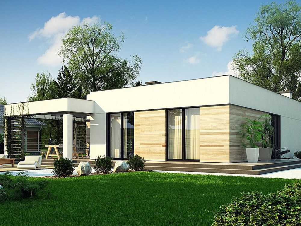 Одноэтажный дом в стиле хай тек с плоской крышей проект