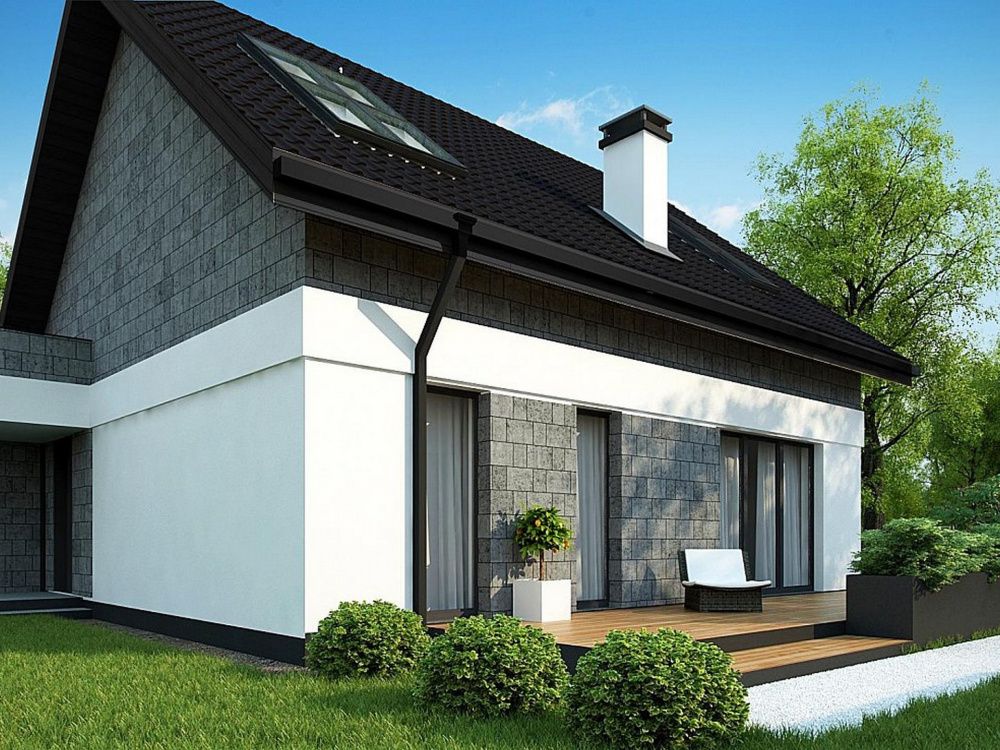 Дизайн фасада дома в современном стиле с серой крышей фото
