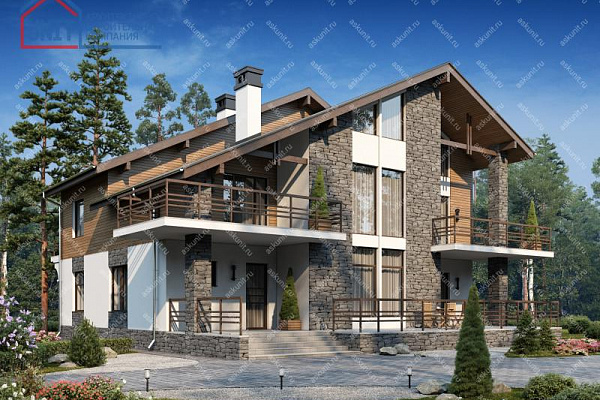 Рендер 40-09 17,48х15,5 м, площадью 370 м2. Цена строительства дома по проекту 40-09 от 11 100 000 рублей