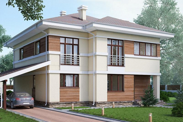 Рендер KT-244-MX 13.9х12 м, площадью 312.8 м2. Цена строительства дома по проекту KT-244-MX от 9 384 000 рублей