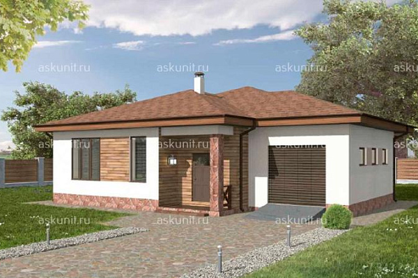 Проект одноэтажного дома с гаражом и террасой. Заповедник - Сокол - проектирование и строительство домов в Екатеринбурге