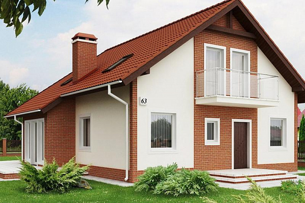 Рендер Z63 10.88х10.82 м, площадью 170.4 м2. Цена строительства дома по проекту Z63 от 5 112 000 рублей