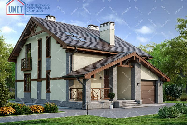 Рендер 57-09 14,15х10,15 м, площадью 191.2 м2. Цена строительства дома по проекту 57-09 от 5 736 000 рублей
