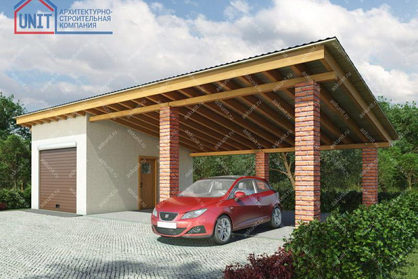 Проект одноэтажного гаража 90-13 63,8 м2 - проектирование и строительство домов в Екатеринбурге