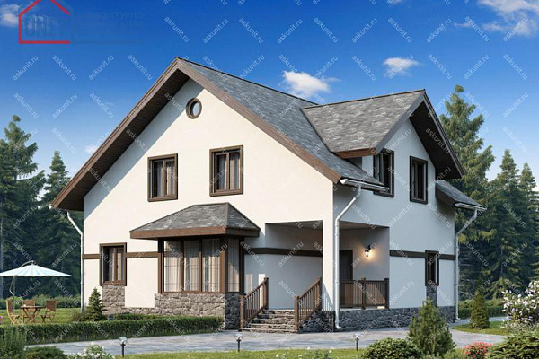 Рендер 56-98 12х11 м, площадью 177.11 м2. Цена строительства дома по проекту 56-98 от 5 313 300 рублей